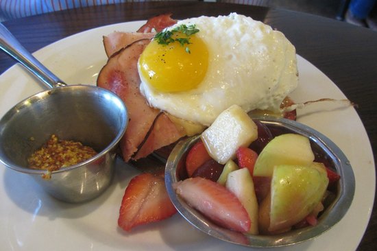 The Grove Cafe & Market signature dishes  Croque Madame, Grove Pancakes, various seasonal salads and sandwiches, house-made pastries, freshly squeezed juices.